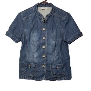 Tribal Denim Button-Up Shirt Jacket  8 Short Sleeve Western Utility Cottagecore